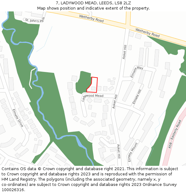 7, LADYWOOD MEAD, LEEDS, LS8 2LZ: Location map and indicative extent of plot