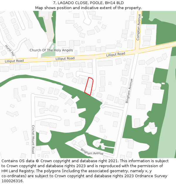 7, LAGADO CLOSE, POOLE, BH14 8LD: Location map and indicative extent of plot