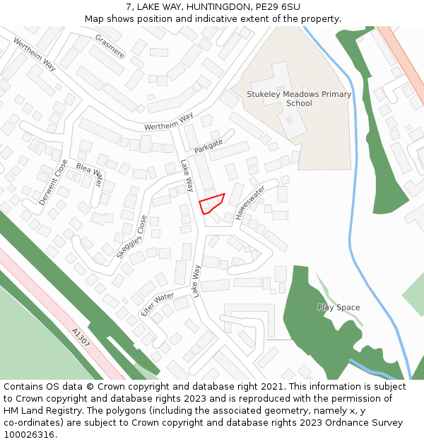 7, LAKE WAY, HUNTINGDON, PE29 6SU: Location map and indicative extent of plot