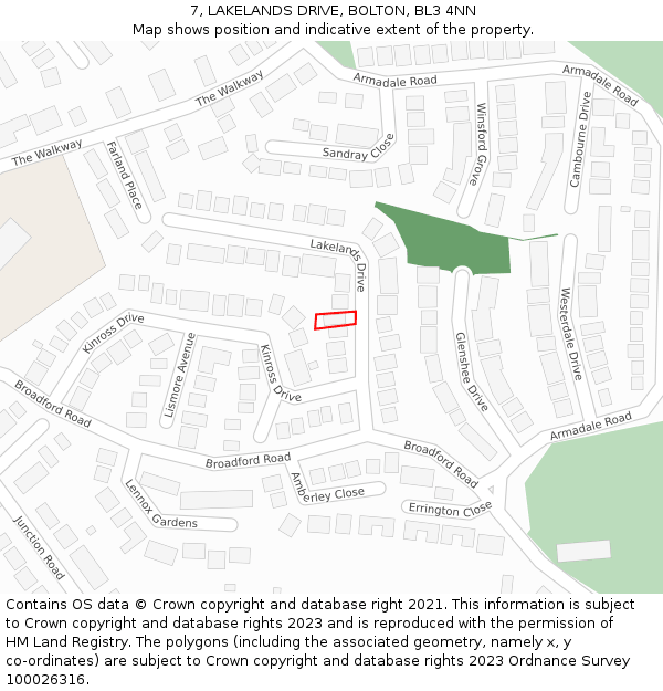 7, LAKELANDS DRIVE, BOLTON, BL3 4NN: Location map and indicative extent of plot