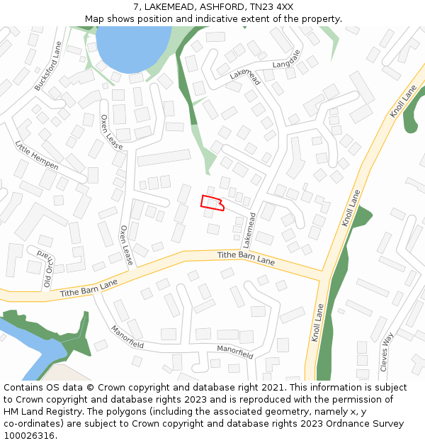 7, LAKEMEAD, ASHFORD, TN23 4XX: Location map and indicative extent of plot
