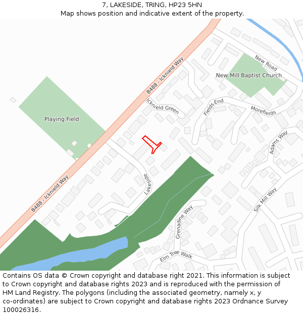 7, LAKESIDE, TRING, HP23 5HN: Location map and indicative extent of plot