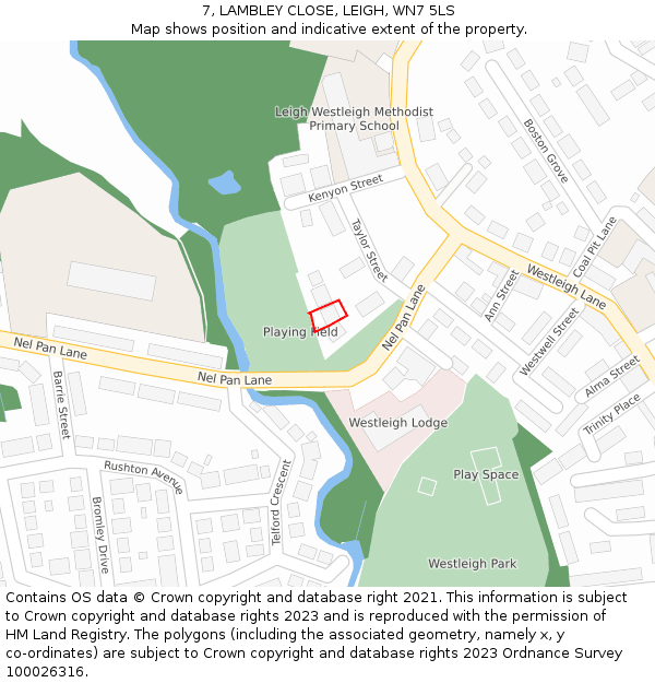 7, LAMBLEY CLOSE, LEIGH, WN7 5LS: Location map and indicative extent of plot