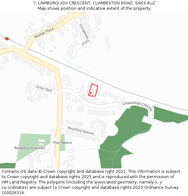 7, LAMBOROUGH CRESCENT, CLARBESTON ROAD, SA63 4UZ: Location map and indicative extent of plot