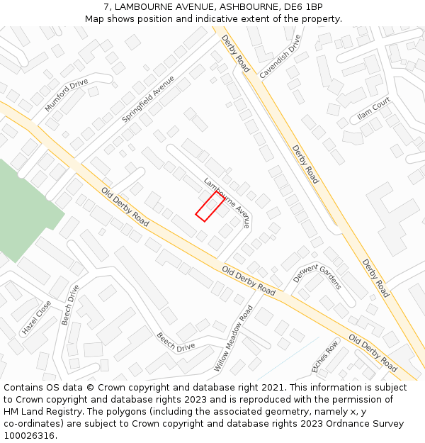 7, LAMBOURNE AVENUE, ASHBOURNE, DE6 1BP: Location map and indicative extent of plot