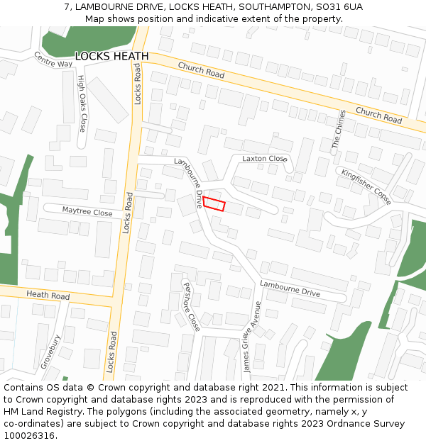 7, LAMBOURNE DRIVE, LOCKS HEATH, SOUTHAMPTON, SO31 6UA: Location map and indicative extent of plot