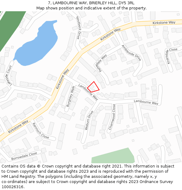 7, LAMBOURNE WAY, BRIERLEY HILL, DY5 3RL: Location map and indicative extent of plot