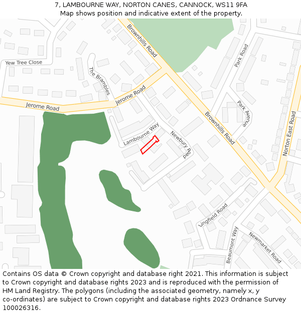 7, LAMBOURNE WAY, NORTON CANES, CANNOCK, WS11 9FA: Location map and indicative extent of plot
