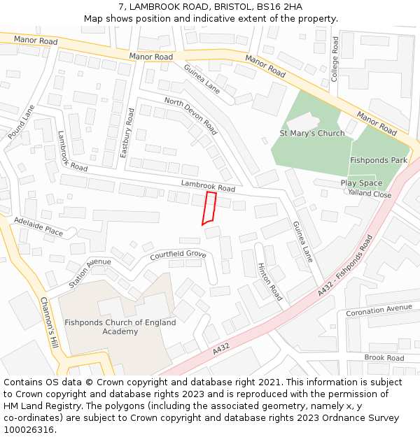 7, LAMBROOK ROAD, BRISTOL, BS16 2HA: Location map and indicative extent of plot