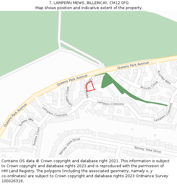 7, LAMPERN MEWS, BILLERICAY, CM12 0FG: Location map and indicative extent of plot