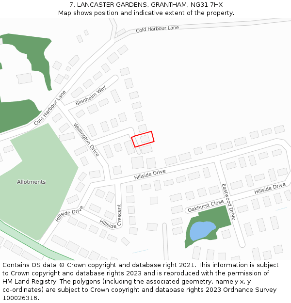 7, LANCASTER GARDENS, GRANTHAM, NG31 7HX: Location map and indicative extent of plot