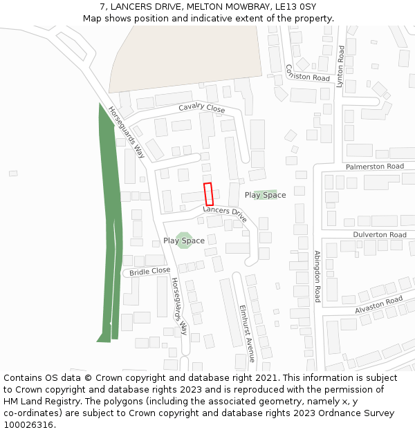 7, LANCERS DRIVE, MELTON MOWBRAY, LE13 0SY: Location map and indicative extent of plot