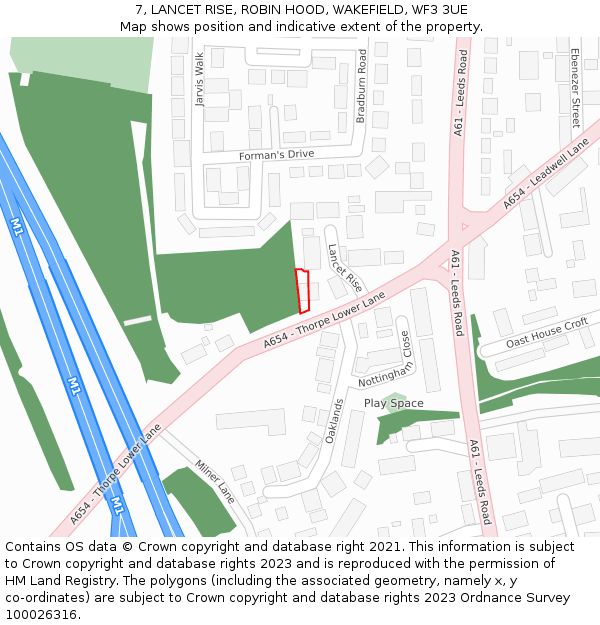 7, LANCET RISE, ROBIN HOOD, WAKEFIELD, WF3 3UE: Location map and indicative extent of plot