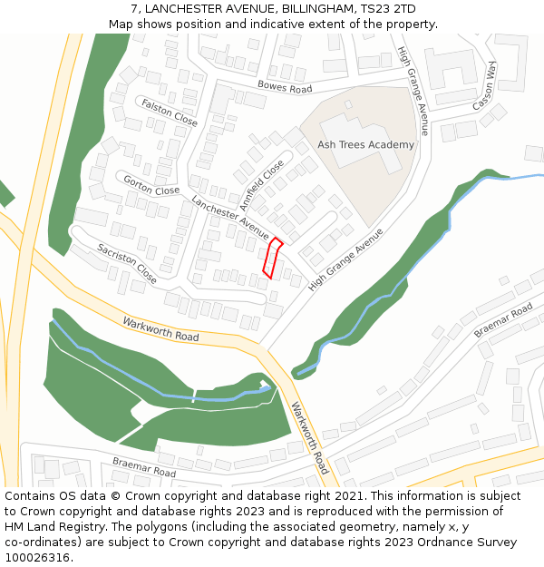 7, LANCHESTER AVENUE, BILLINGHAM, TS23 2TD: Location map and indicative extent of plot