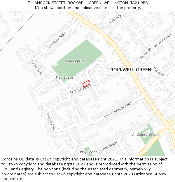 7, LANCOCK STREET, ROCKWELL GREEN, WELLINGTON, TA21 9RS: Location map and indicative extent of plot