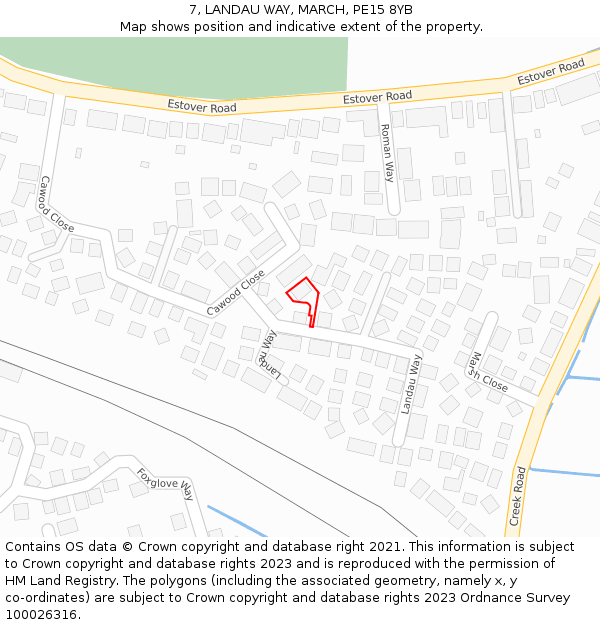 7, LANDAU WAY, MARCH, PE15 8YB: Location map and indicative extent of plot