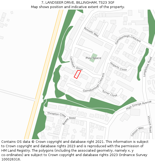 7, LANDSEER DRIVE, BILLINGHAM, TS23 3GF: Location map and indicative extent of plot