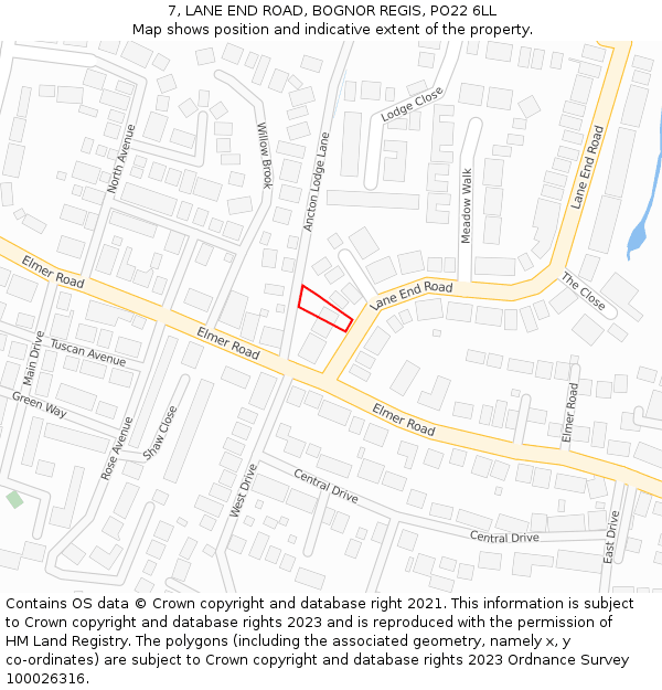 7, LANE END ROAD, BOGNOR REGIS, PO22 6LL: Location map and indicative extent of plot