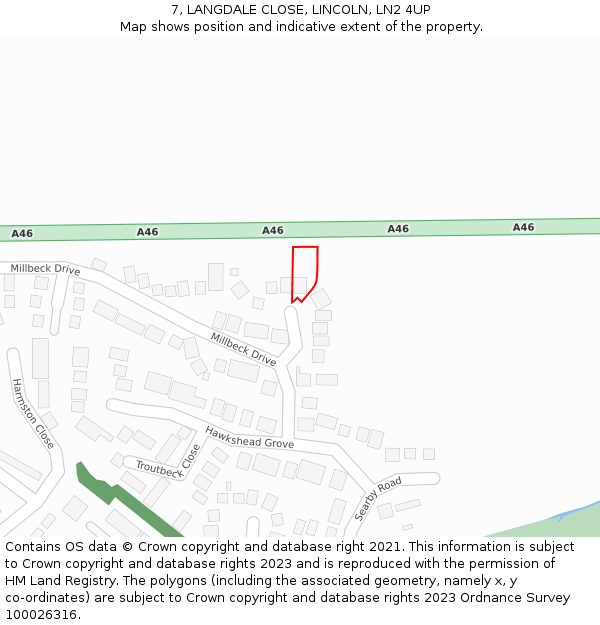 7, LANGDALE CLOSE, LINCOLN, LN2 4UP: Location map and indicative extent of plot