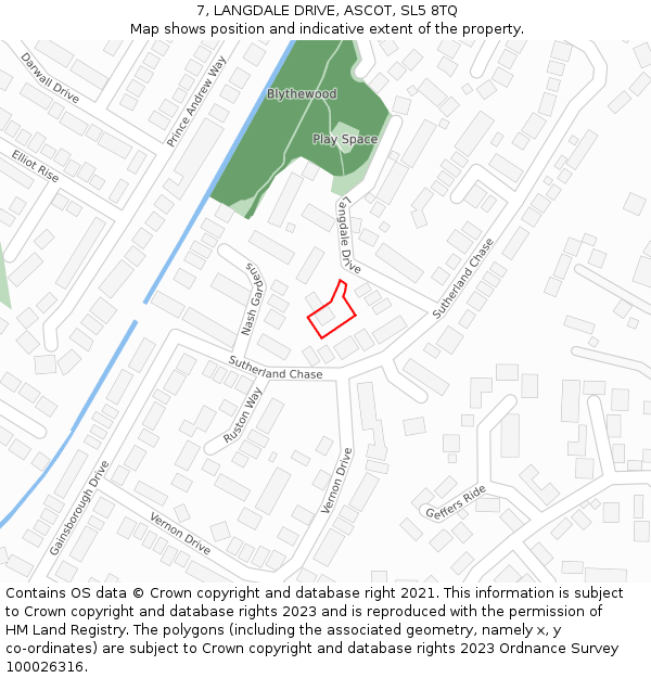 7, LANGDALE DRIVE, ASCOT, SL5 8TQ: Location map and indicative extent of plot