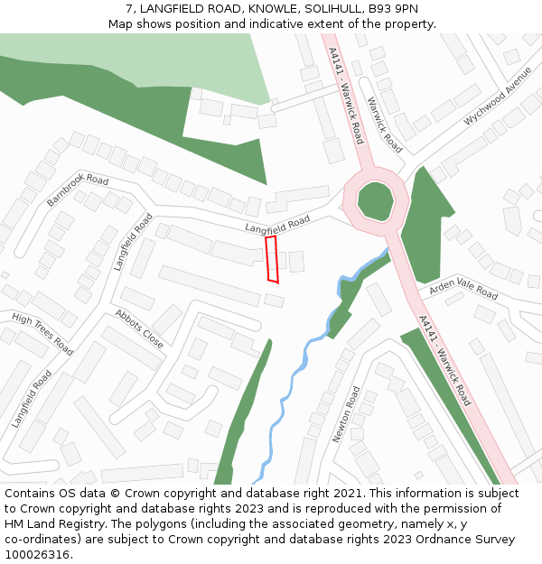 7, LANGFIELD ROAD, KNOWLE, SOLIHULL, B93 9PN: Location map and indicative extent of plot