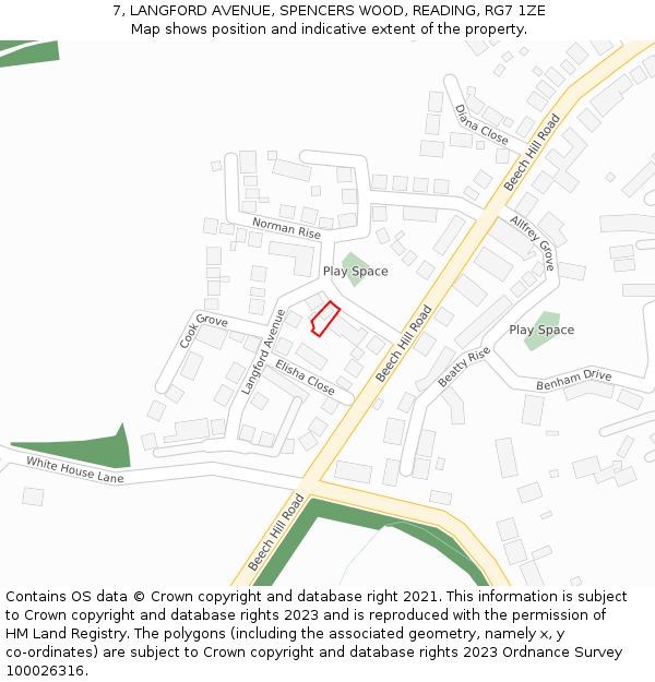 7, LANGFORD AVENUE, SPENCERS WOOD, READING, RG7 1ZE: Location map and indicative extent of plot