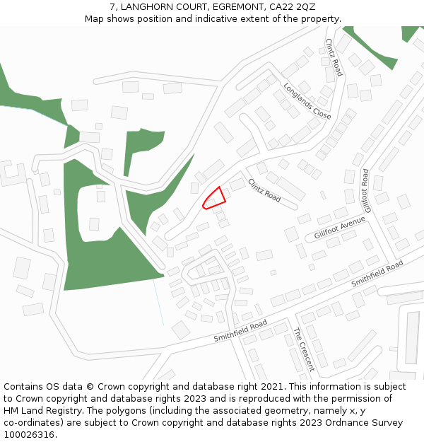 7, LANGHORN COURT, EGREMONT, CA22 2QZ: Location map and indicative extent of plot