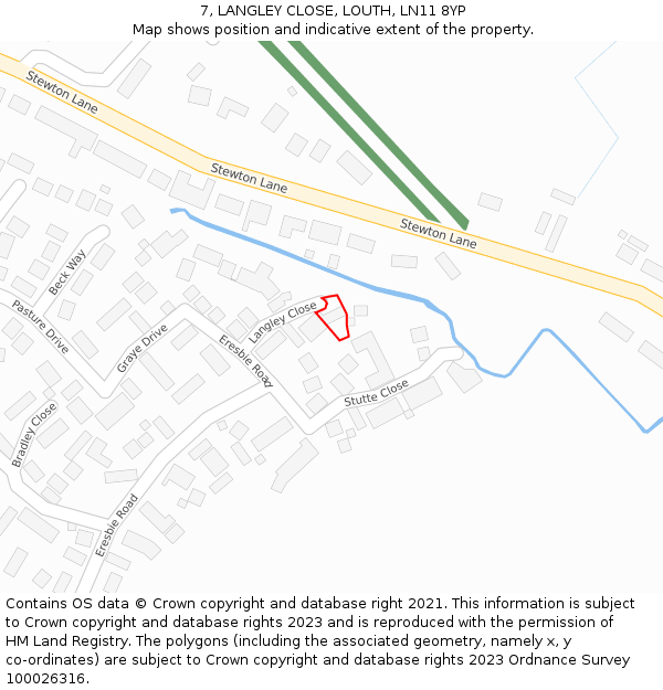 7, LANGLEY CLOSE, LOUTH, LN11 8YP: Location map and indicative extent of plot