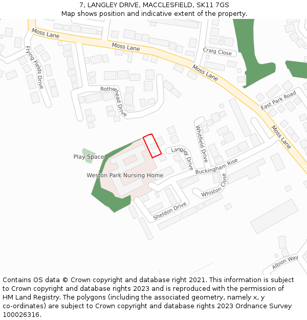 7, LANGLEY DRIVE, MACCLESFIELD, SK11 7GS: Location map and indicative extent of plot