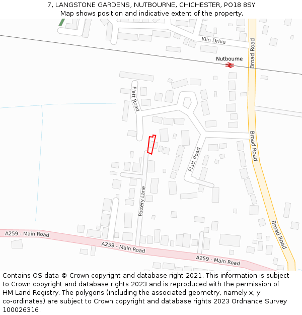 7, LANGSTONE GARDENS, NUTBOURNE, CHICHESTER, PO18 8SY: Location map and indicative extent of plot