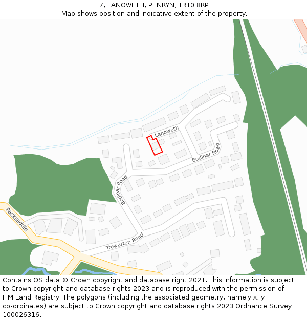 7, LANOWETH, PENRYN, TR10 8RP: Location map and indicative extent of plot