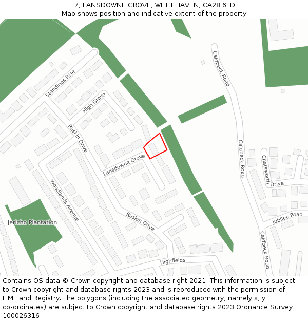 7, LANSDOWNE GROVE, WHITEHAVEN, CA28 6TD: Location map and indicative extent of plot