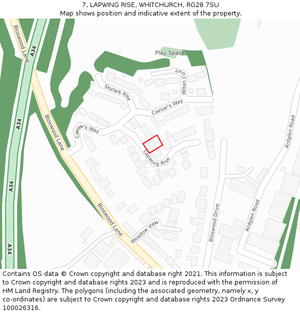 7, LAPWING RISE, WHITCHURCH, RG28 7SU: Location map and indicative extent of plot