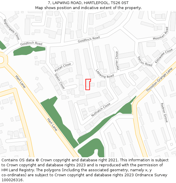 7, LAPWING ROAD, HARTLEPOOL, TS26 0ST: Location map and indicative extent of plot