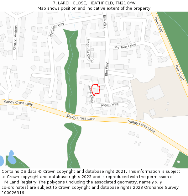 7, LARCH CLOSE, HEATHFIELD, TN21 8YW: Location map and indicative extent of plot