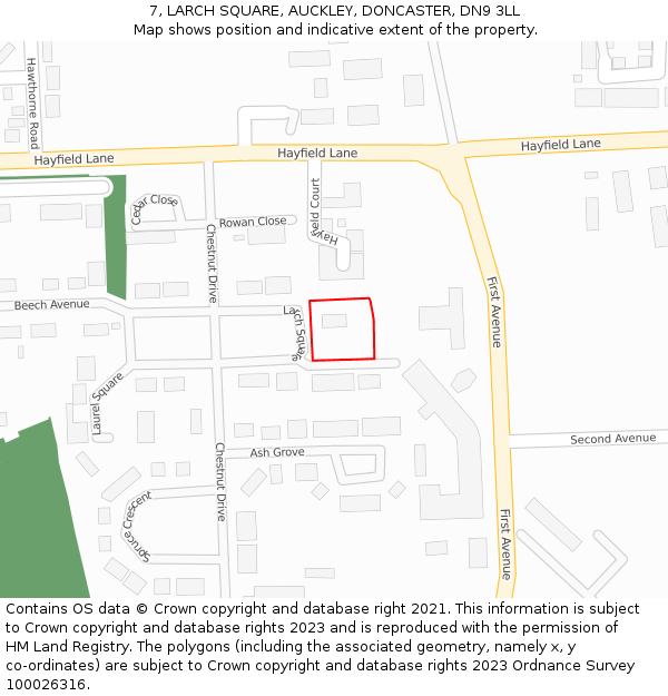 7, LARCH SQUARE, AUCKLEY, DONCASTER, DN9 3LL: Location map and indicative extent of plot