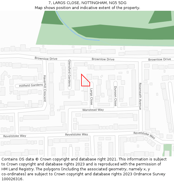 7, LARGS CLOSE, NOTTINGHAM, NG5 5DG: Location map and indicative extent of plot