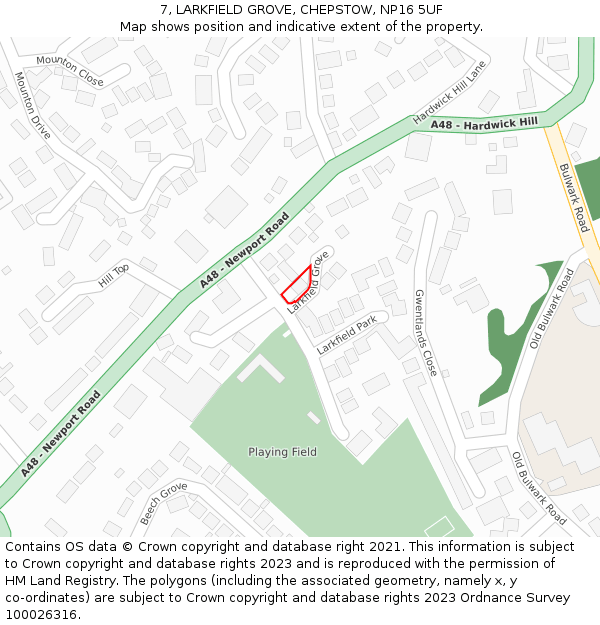 7, LARKFIELD GROVE, CHEPSTOW, NP16 5UF: Location map and indicative extent of plot