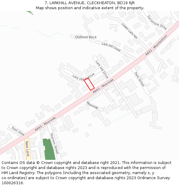 7, LARKHILL AVENUE, CLECKHEATON, BD19 6JR: Location map and indicative extent of plot