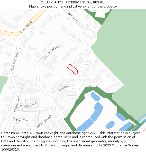 7, LARKLANDS, PETERBOROUGH, PE3 6LL: Location map and indicative extent of plot