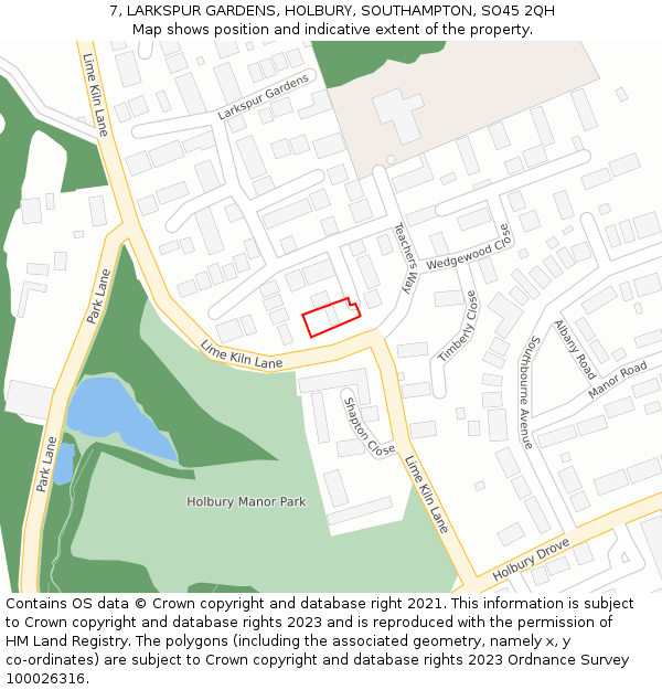 7, LARKSPUR GARDENS, HOLBURY, SOUTHAMPTON, SO45 2QH: Location map and indicative extent of plot