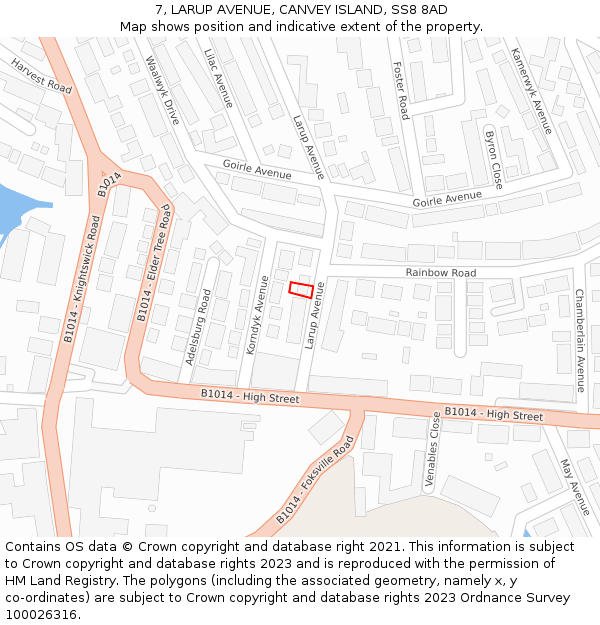 7, LARUP AVENUE, CANVEY ISLAND, SS8 8AD: Location map and indicative extent of plot