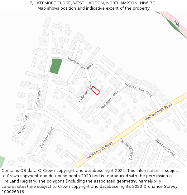 7, LATTIMORE CLOSE, WEST HADDON, NORTHAMPTON, NN6 7GL: Location map and indicative extent of plot