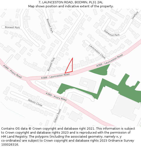 7, LAUNCESTON ROAD, BODMIN, PL31 2AL: Location map and indicative extent of plot