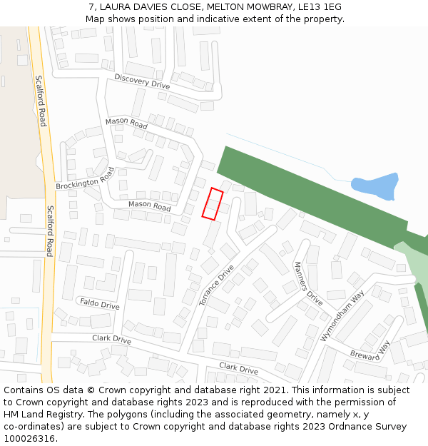 7, LAURA DAVIES CLOSE, MELTON MOWBRAY, LE13 1EG: Location map and indicative extent of plot