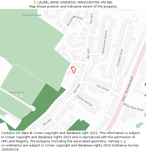 7, LAUREL BANK GARDENS, MANCHESTER, M9 6BL: Location map and indicative extent of plot
