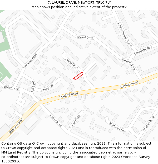 7, LAUREL DRIVE, NEWPORT, TF10 7LY: Location map and indicative extent of plot