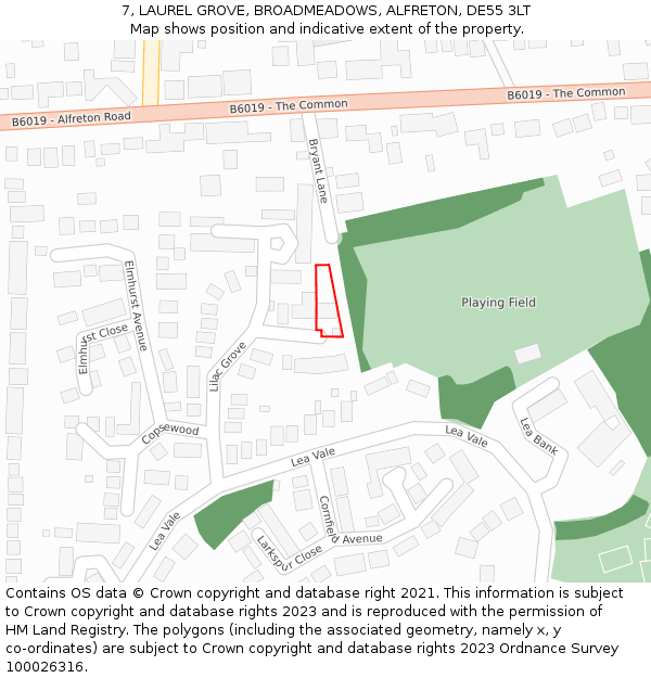 7, LAUREL GROVE, BROADMEADOWS, ALFRETON, DE55 3LT: Location map and indicative extent of plot