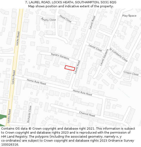 7, LAUREL ROAD, LOCKS HEATH, SOUTHAMPTON, SO31 6QG: Location map and indicative extent of plot