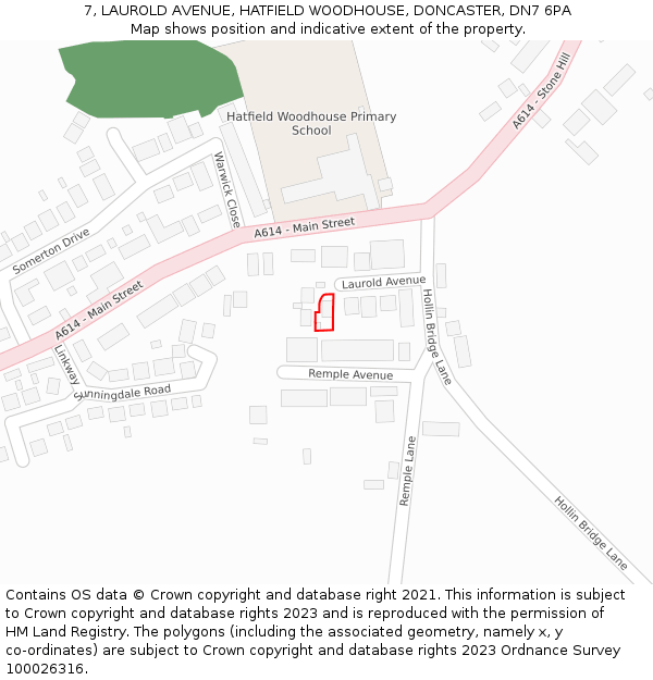 7, LAUROLD AVENUE, HATFIELD WOODHOUSE, DONCASTER, DN7 6PA: Location map and indicative extent of plot
